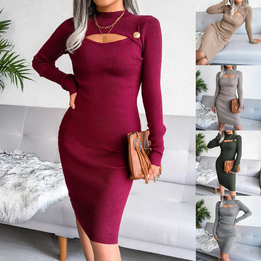 Autumn Winter Sexy Hollow Out Cutout Hip Knitted Dress Women Clothing BAGIISA