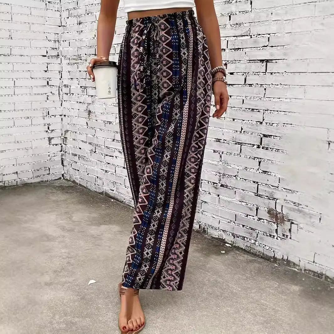 Bohemian Ethnic Print Wide Leg Pants EverBillion