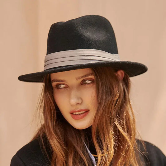 British Jazz Flat Brim Wool Hat Kaija