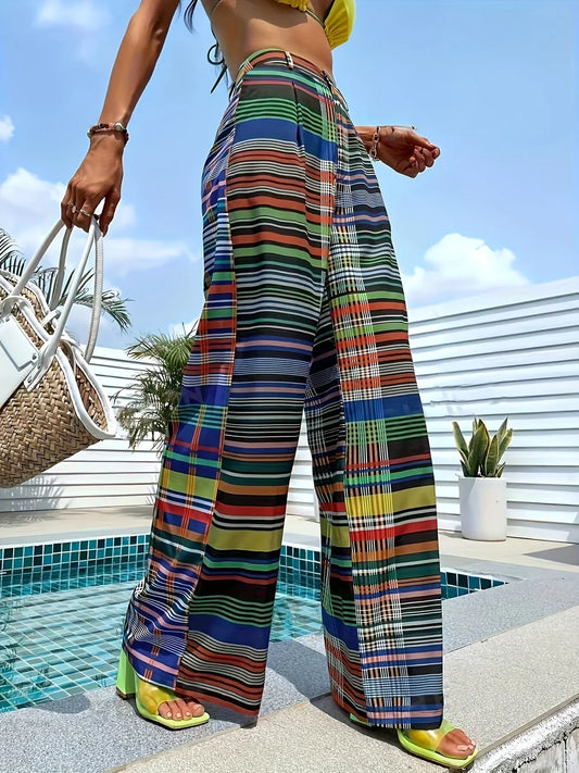 Color Printed High Waist Wide Leg Pants EverBillion