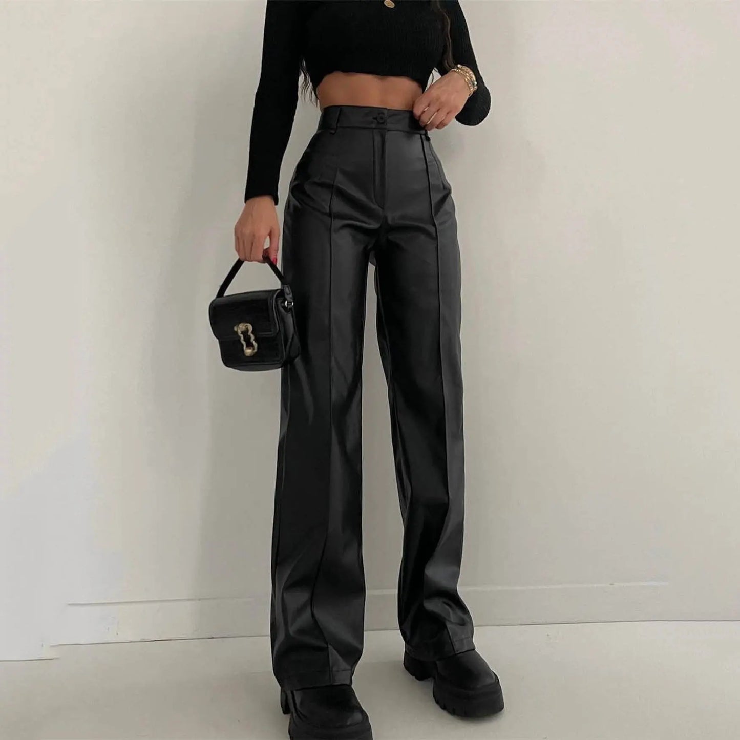 Faux Leather Figure Flattering Pants BESSY