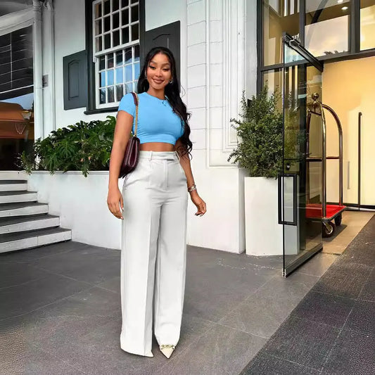 High Waist Straight Wide Leg Pants Oudiya