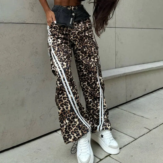Leopard Splicing Casual Pants Lensight