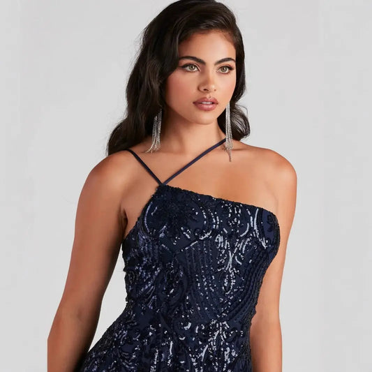 One Shoulder Sequined Nightclub Party Dress RayWin