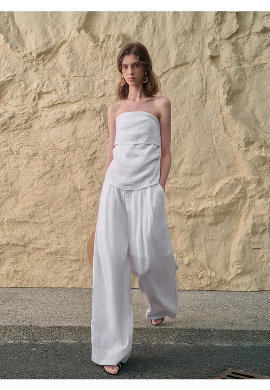 Simple Casual Wide Leg Pants Women Summer Yamamoto Minimalist Solid Color Trousers High Grade Japanese Straight Leg Pants JilSung