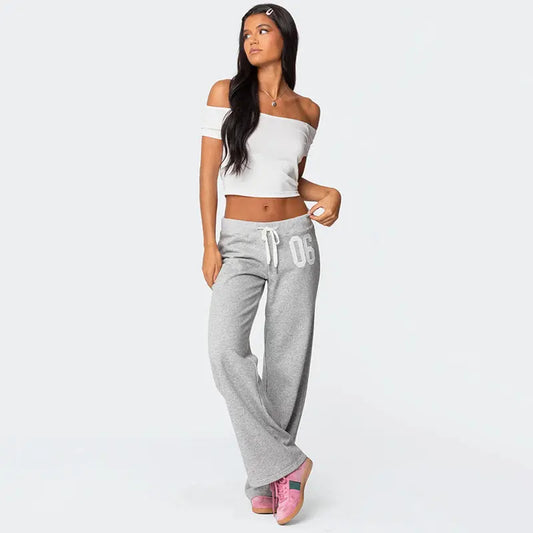 Sports White Digit Printing Casual Pants NineSquared