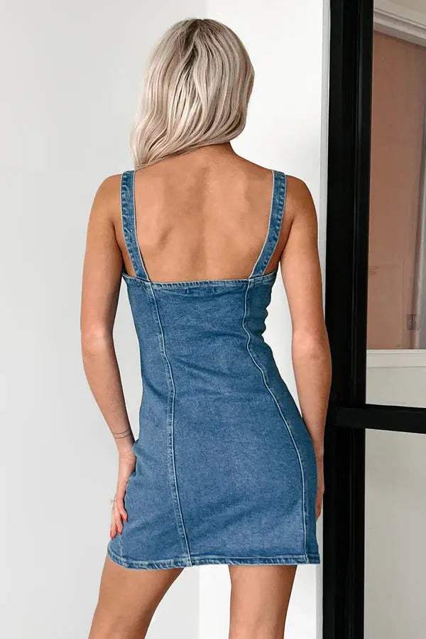 Strap Retro Denim Dress YooYoung