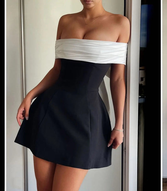 Summer off Shoulder Black White Dress Lyncent