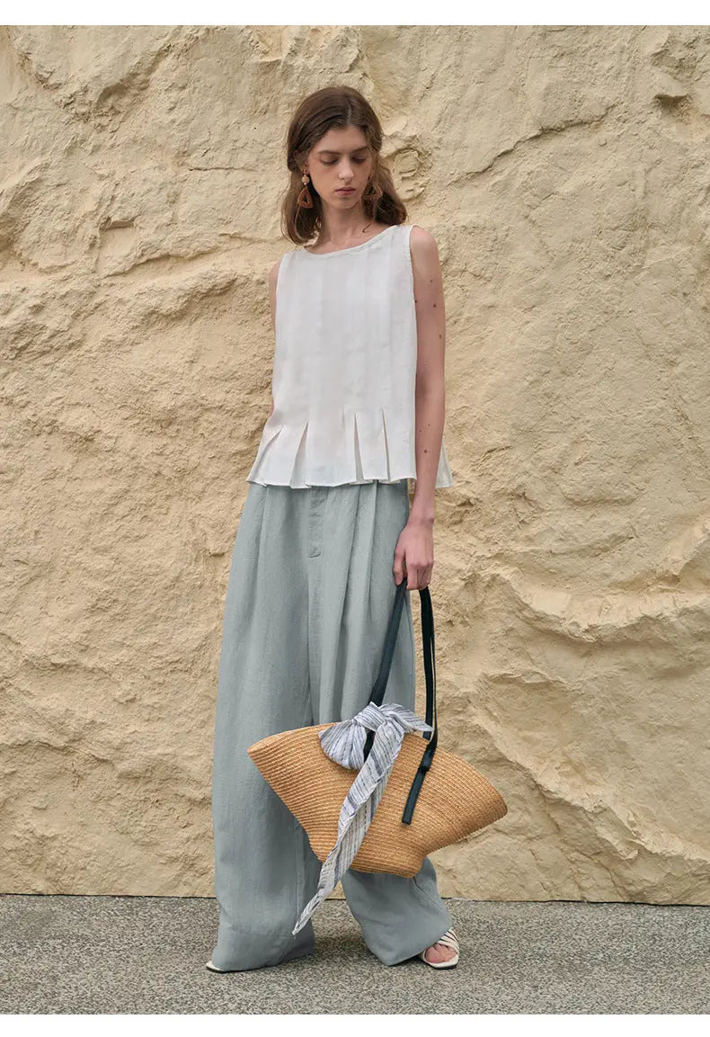 Simple Casual Wide Leg Pants Women Summer Yamamoto Minimalist Solid Color Trousers High Grade Japanese Straight Leg Pants JilSung